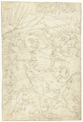 Israëlieten verslaan de Kanaänieten by anonymous, drawing, 1545