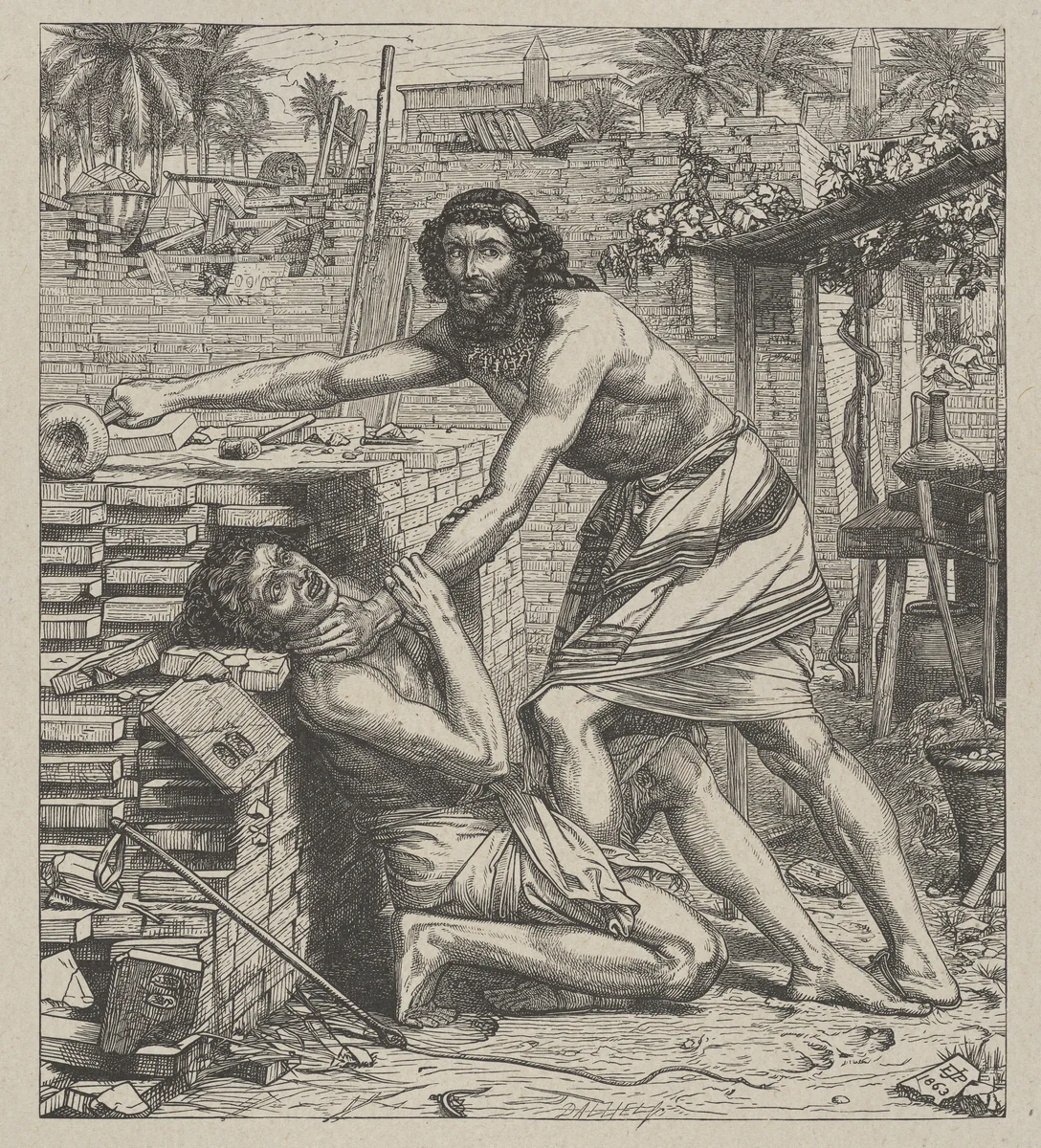 Moses Slaying the Egyptian, from "Dalziels' Bible Gallery" by Edward John Poynter, print, 1863-1881