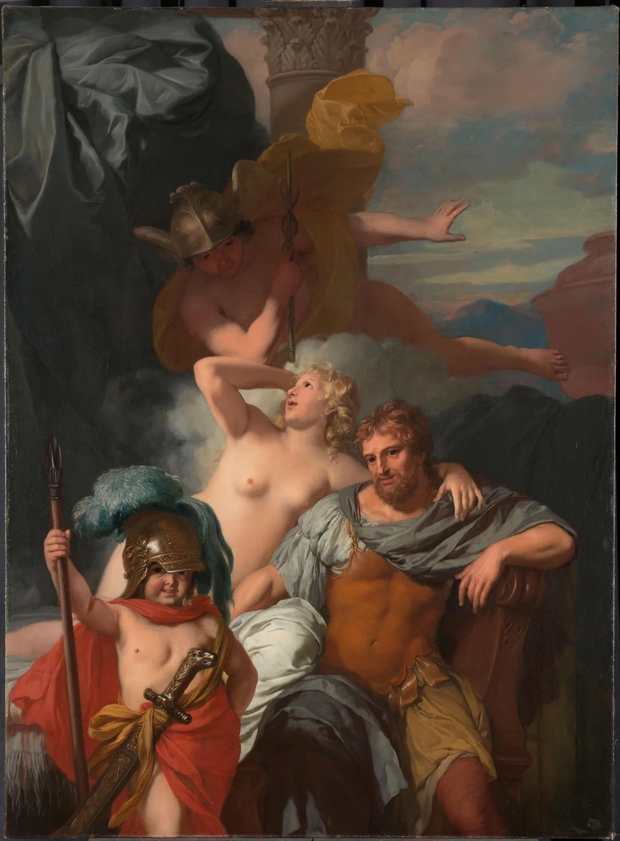 Mercurius gelast Calypso om Odysseus te laten vertrekken by Gerard de Lairesse, painting, 1680