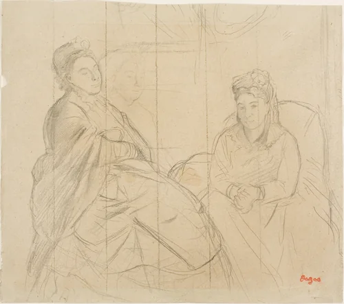 Madame Lisle and Madame Loubens by Edgar Degas, drawing, 1869-1872