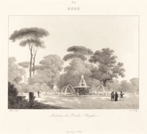 Fontaine de Jardin Borghese by Jean Baptiste Isabey, print, 1822