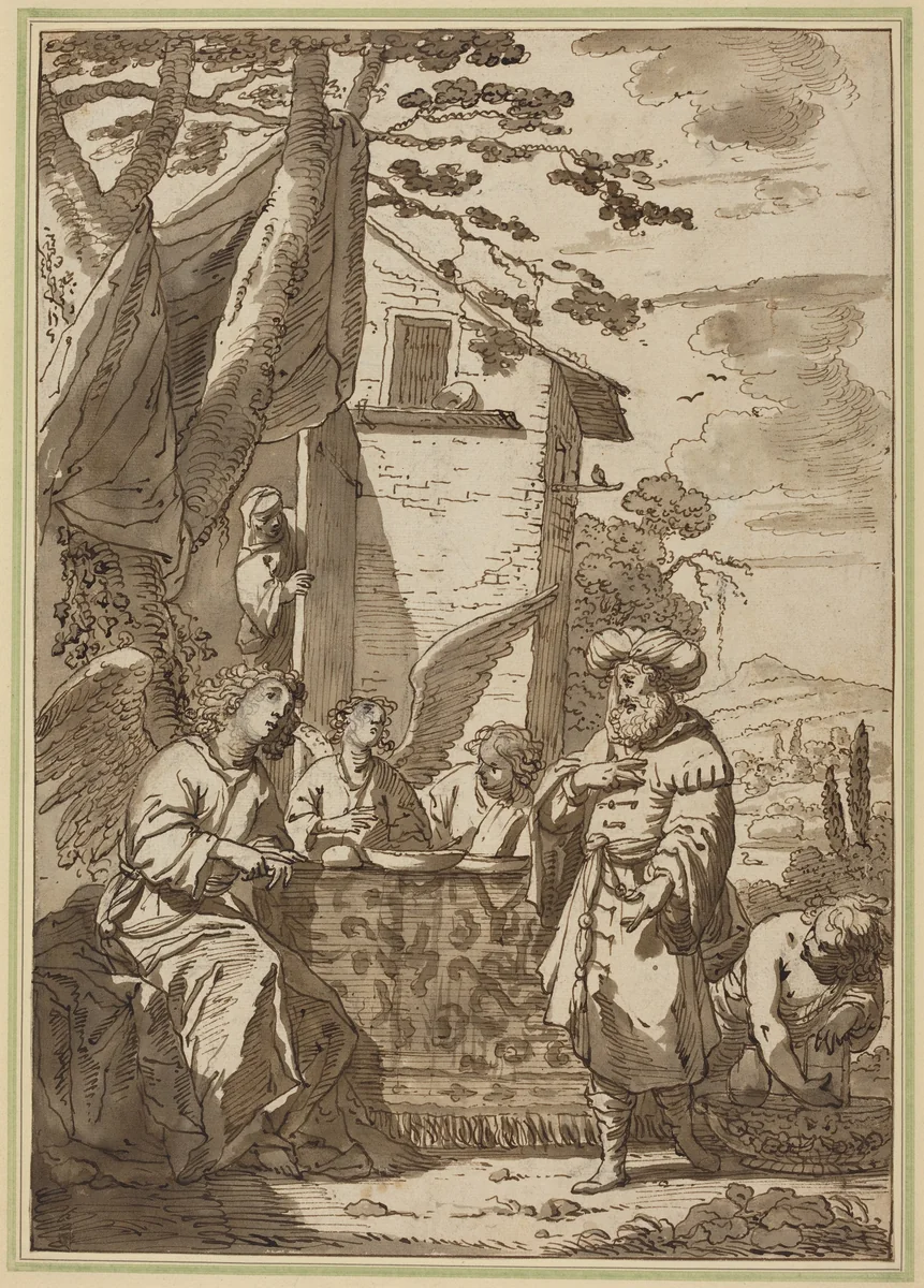 Abraham Entertaining the Angels by Jan Tengnagel, drawing, 1610-1620