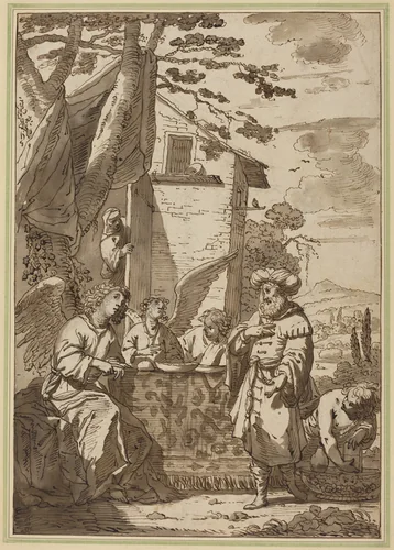 Abraham Entertaining the Angels by Jan Tengnagel, drawing, 1610-1620