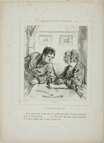 Les anglais chez eux: Vous pensez donc... by Paul Gavarni, print, 1852