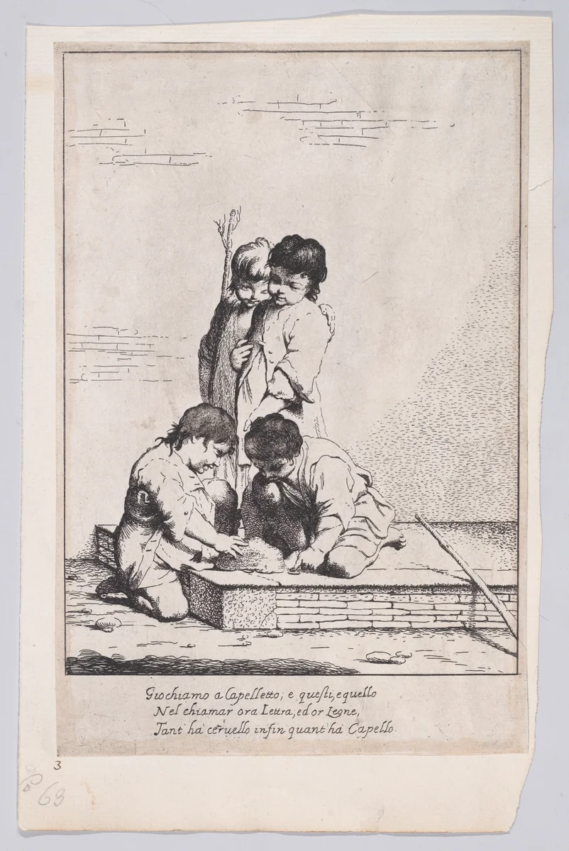 Children playing "à Capelletto" by Giuseppe Maria Crespi, print, 1705-1715