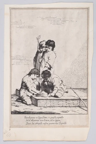 Children playing "à Capelletto" by Giuseppe Maria Crespi, print, 1705-1715