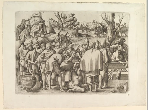 Search through the Luggage of Joseph's Brother by anonymous, print, 1540-1560