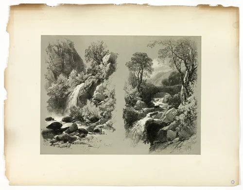 Lady Fall, Vale of Heath, and Fall on the Brent, from Picturesque Selections by James Duffield Harding, print, 1860