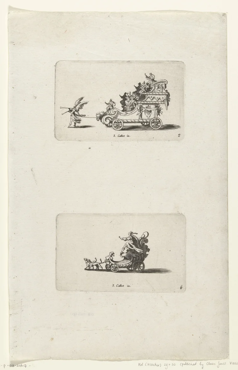 Triomfwagen met luitspelers, Triomfwagen van de Trouw by anonymous, print, 1627-1652