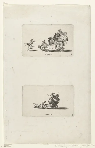 Triomfwagen met luitspelers, Triomfwagen van de Trouw by anonymous, print, 1627-1652
