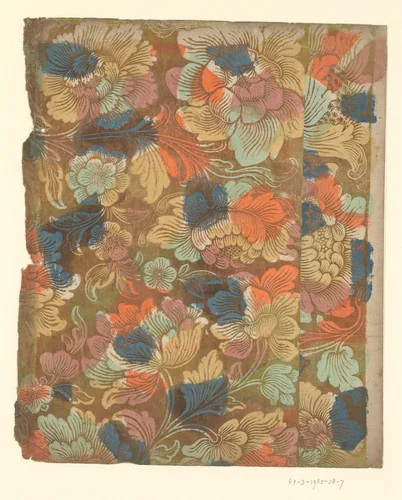 Blad met grote gestileerde bloemen by anonymous, other, 1700-1850