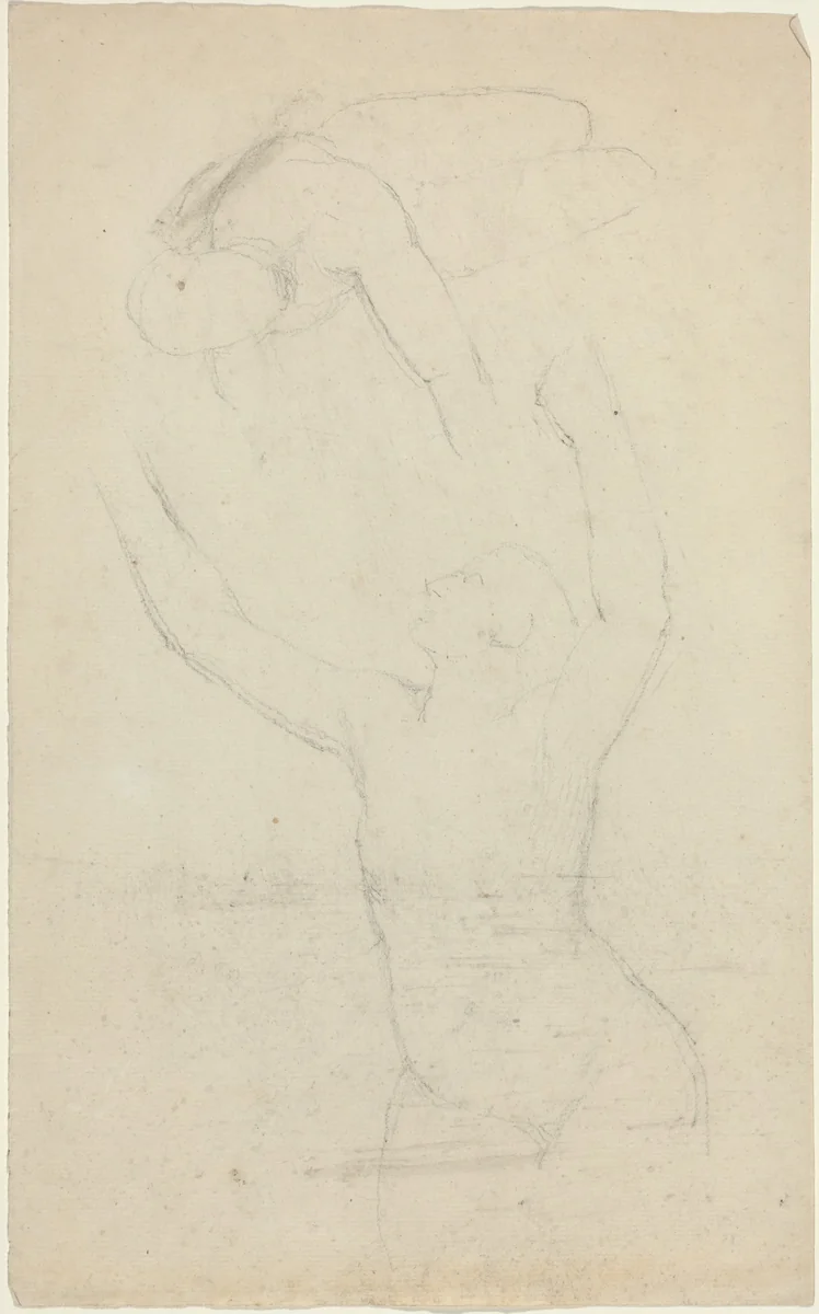 Two Airborne? Figures Reaching out to One Another by John Flaxman, drawing, 1755-1826