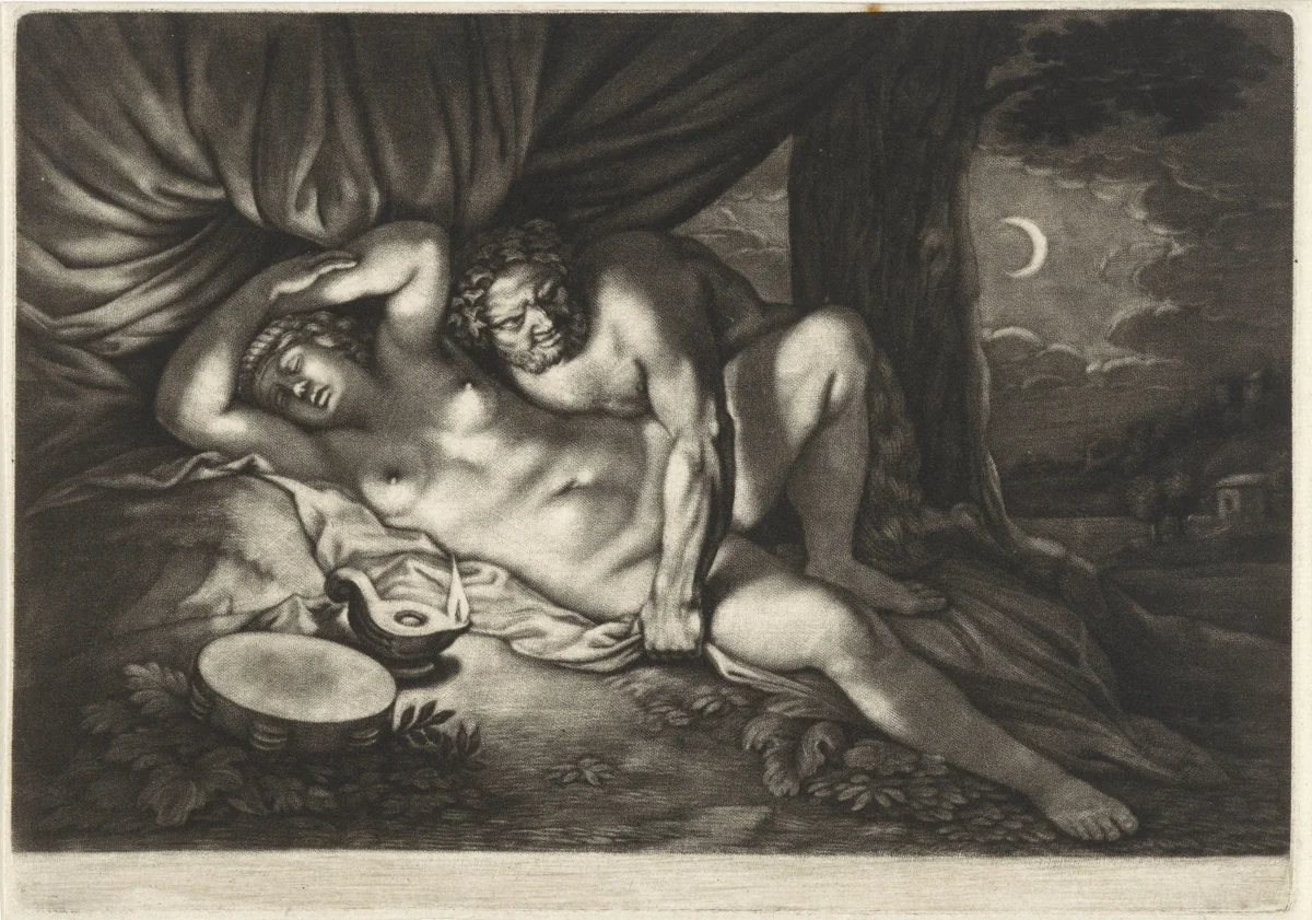 Jupiter en Antiope by Gerard de Lairesse, print, 1675-1685