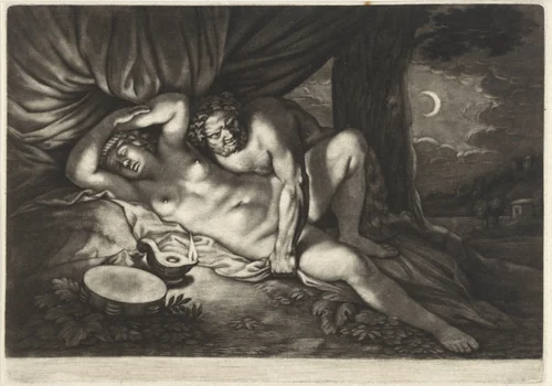 Jupiter en Antiope by Gerard de Lairesse, print, 1675-1685