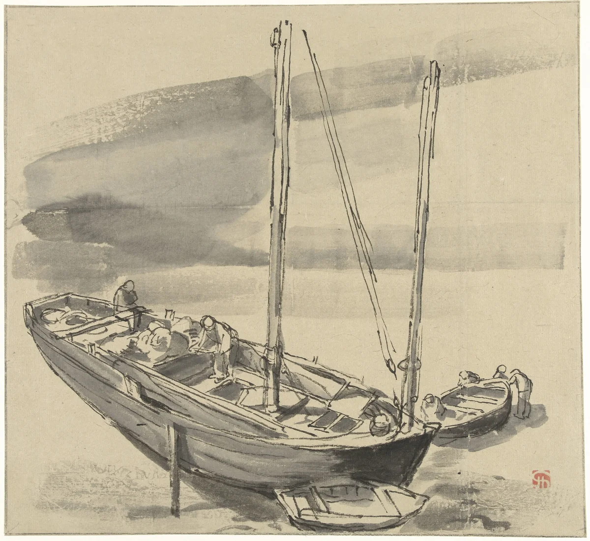 Boten bij Grancamp (Calvados) by Jules Chadel, drawing, 1880-1942