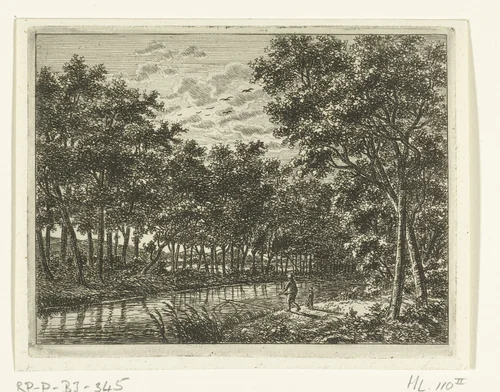 Rivierlandschap met visser en jongetje by Ernst Willem Jan Bagelaar, print, 1798-1837