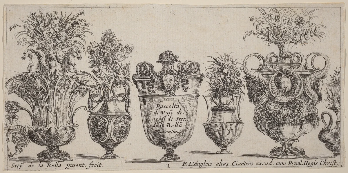Fantastic Vases by Stefano della Bella, print, 1646