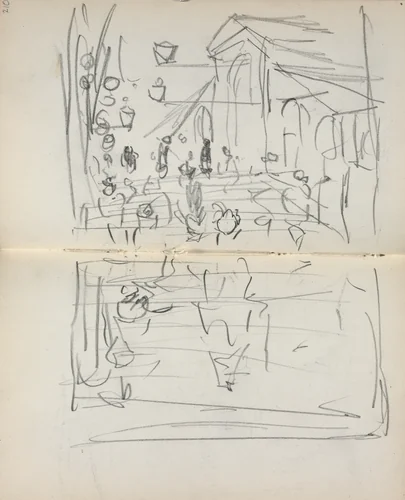 Italian Sketchbook: Bridge with Figures (page 209 & 210) by Maurice Prendergast, book, 1898-1899