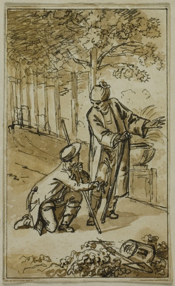 Literary Illustration: Gentleman and Kneeling Gardener by Jacob Wilhelm Mechau or Johann Friedrich Mechau, drawing, 1765-1854