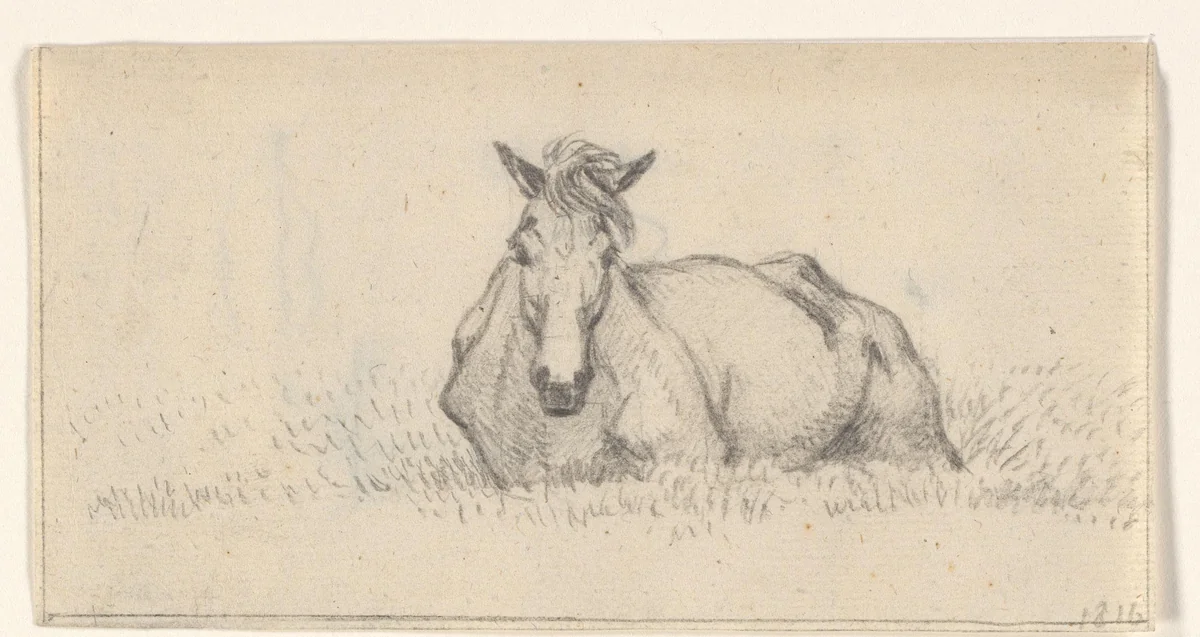 Liggend paard by Jean Bernard, drawing, 1816