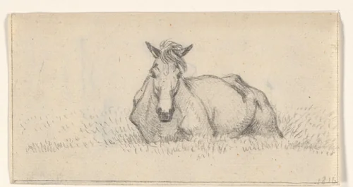 Liggend paard by Jean Bernard, drawing, 1816