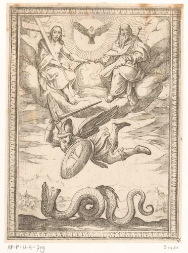 Aartsengel Michaël doodt de draak by Antonio Tempesta, print, 1565-1630