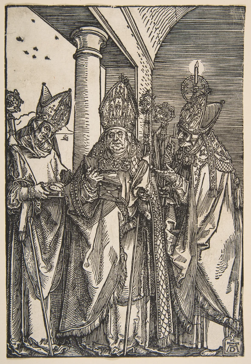 Saints Nicholas, Ulrich and Erasmus by Albrecht Dürer, print, 1485-1528