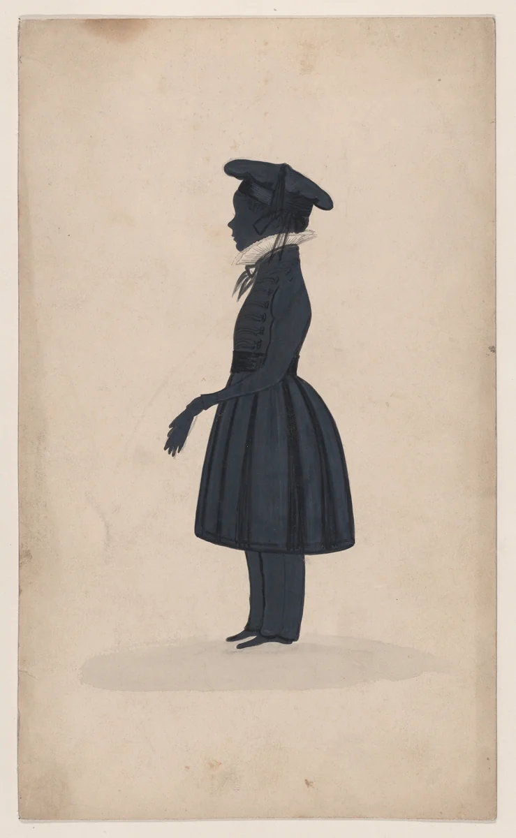 Silhouette of an unknown young boy, full length to the left by George Angelo Crowhurst, drawing, 1827-1844