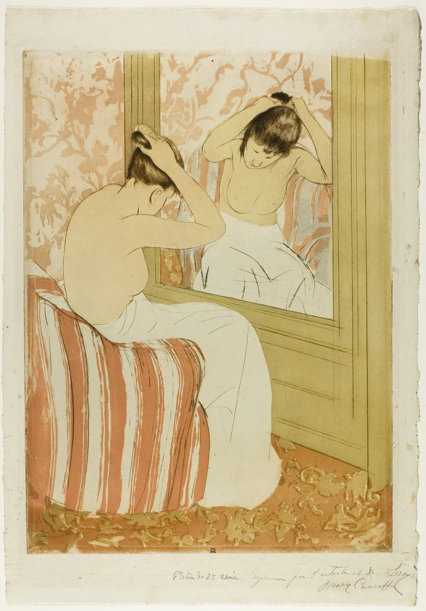 The Coiffure by Mary Cassatt, print, 1890-1891