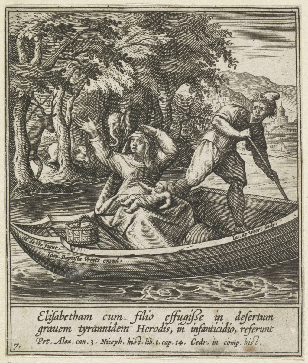 Elisabet op de vlucht met Johannes de Doper by Unknown, print, 1580-1600