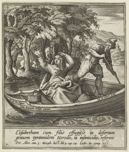Elisabet op de vlucht met Johannes de Doper by Unknown, print, 1580-1600