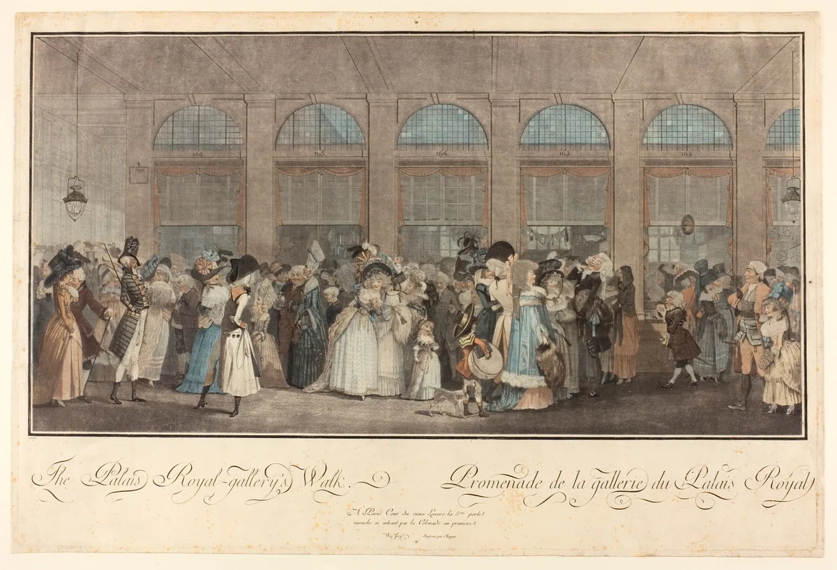 The Palais Royal Gallery's Walk by Philibert Louis Debucourt, print, 1787