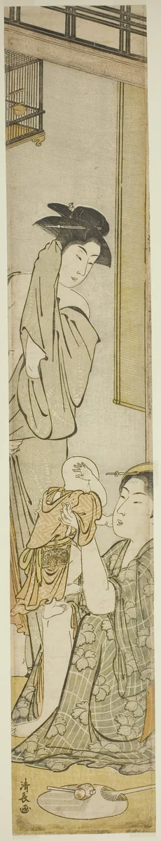 Two Women and a Child after a Bath by Torii Kiyonaga (鳥居清長), print, 1777-1787