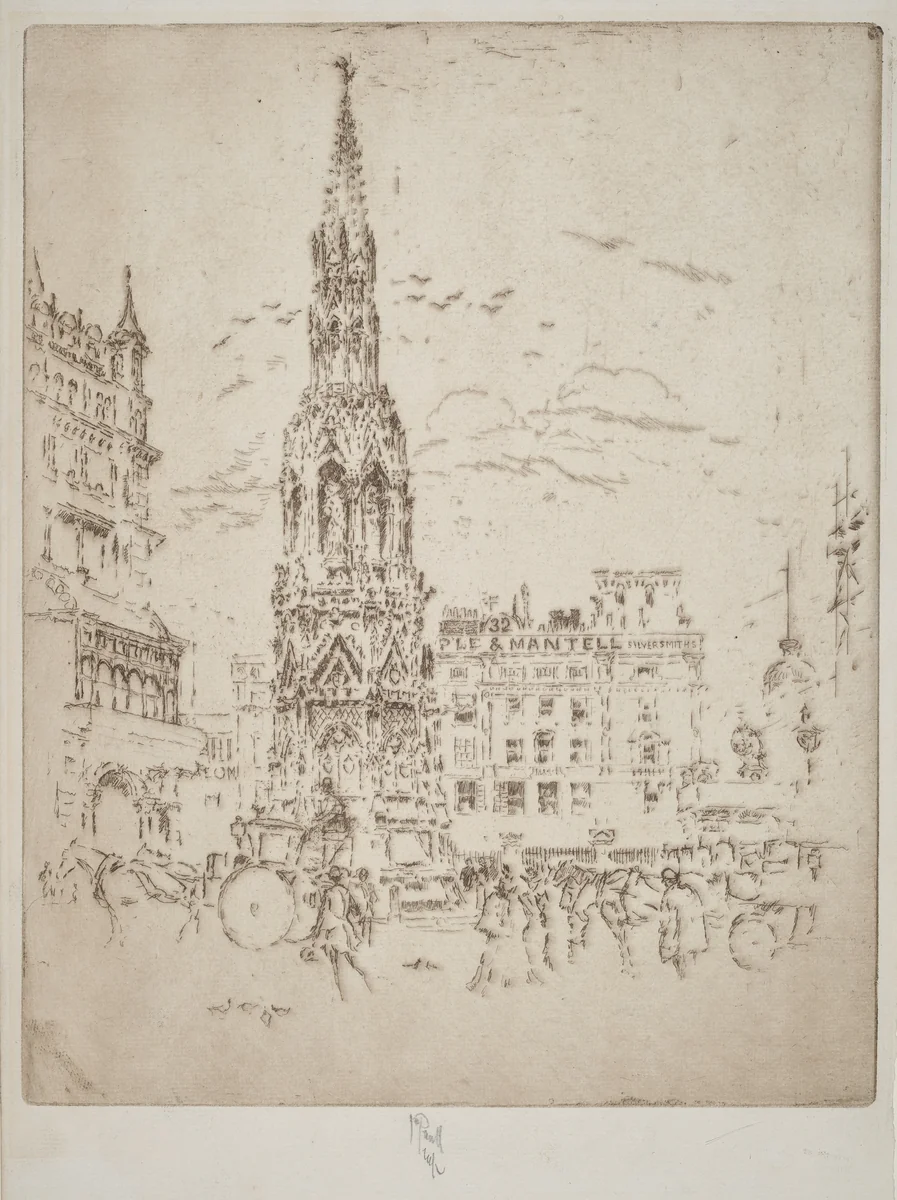 The Elinor Cross, in Front of Charing Cross Railway Station by Joseph Pennell, print, 1906