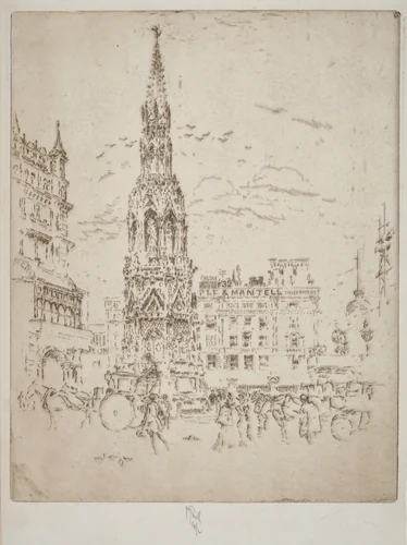 The Elinor Cross, in Front of Charing Cross Railway Station by Joseph Pennell, print, 1906