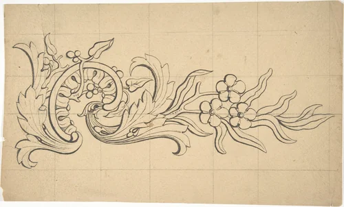 Designs for borders and corners, acanthus by Robert William Hume, drawing, 1830-1904
