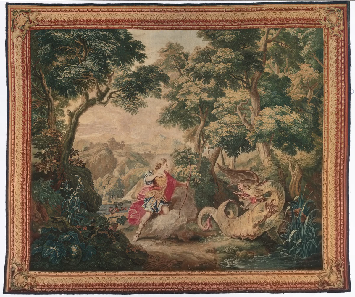 Apollo and the Serpent Python (from Set of Ovid's Metamorphoses) by Gobelins Manufactory, textile, 1700-1730
