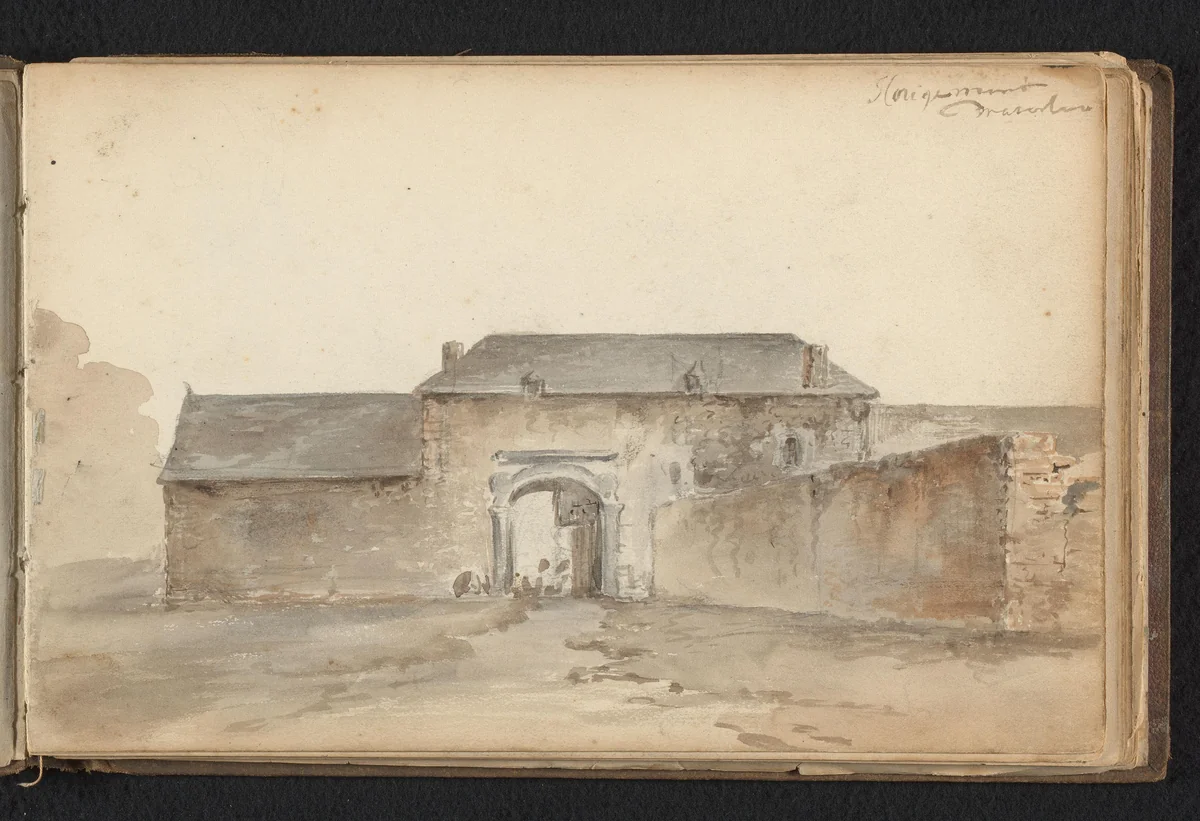 Gebouw met poort by Jan Bedijs Tom, drawing, 1823-1894