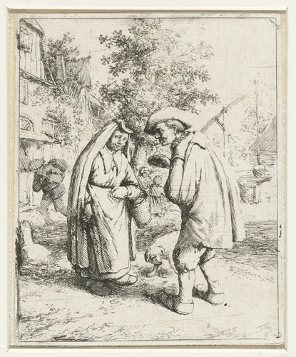 Man en vrouw in gesprek by Adriaen van Ostade, print, 1646-1650