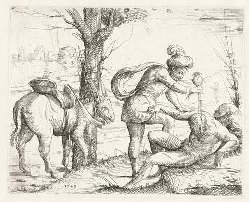 Barmhartige Samaritaan by Augustin Hirschvogel, print, 1549