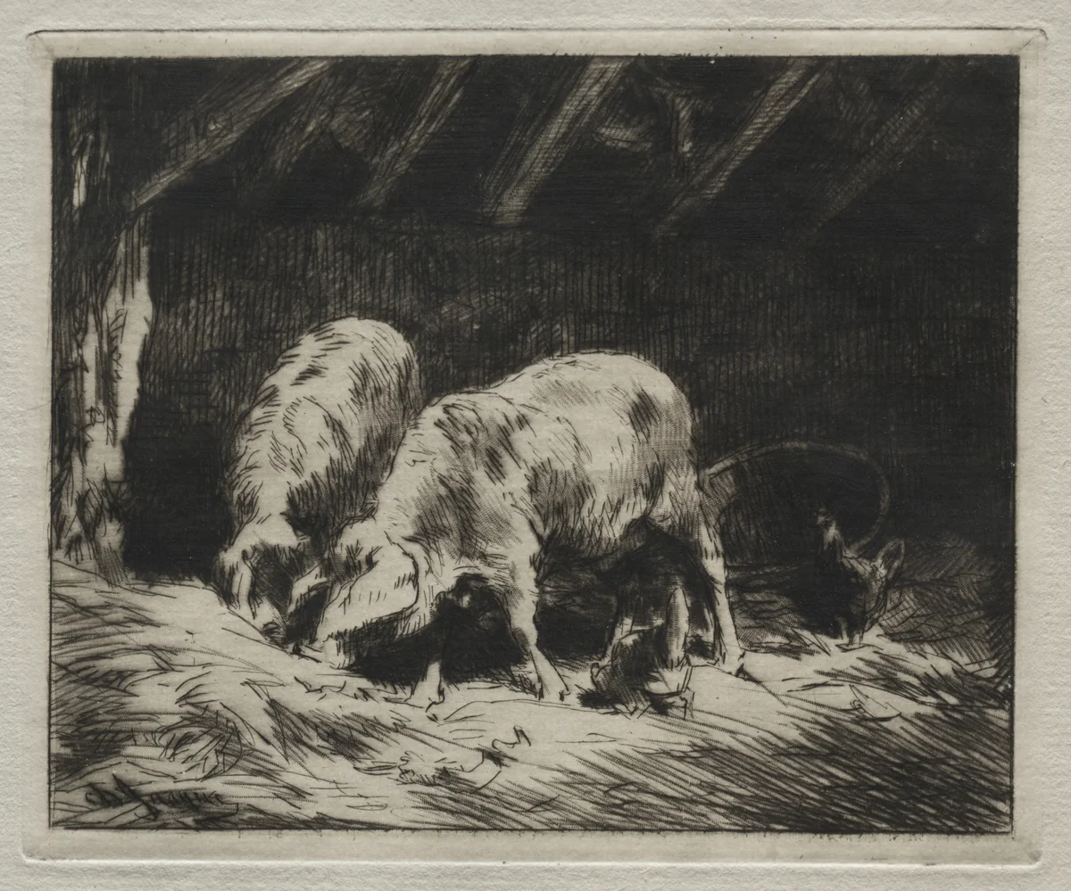 Two Pigs by Charles-Émile Jacque, print, 1884