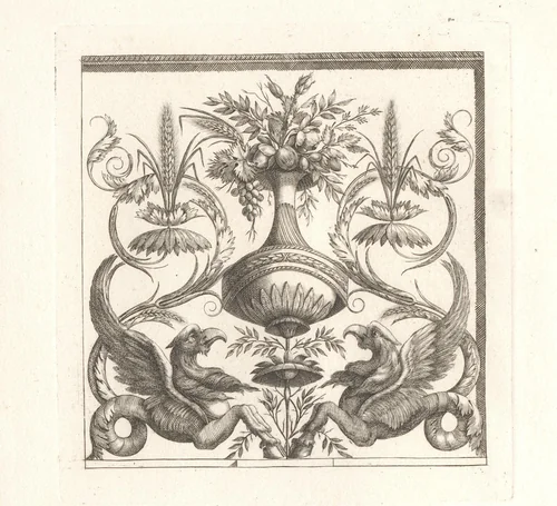 Ornament met twee griffioenen aan weerszijden van een vaas by anonymous, print, 1802