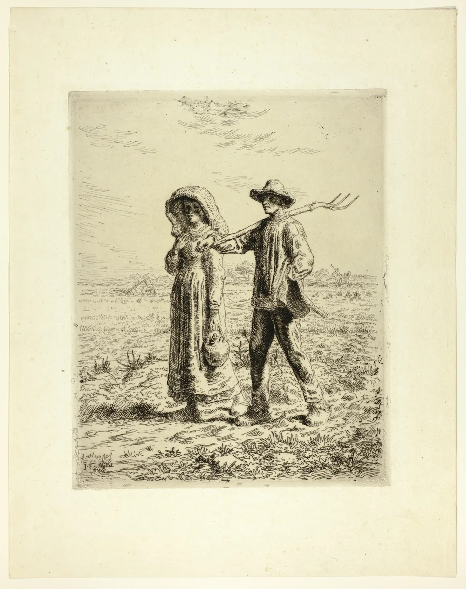 Peasants Going to Work by Jean-François Millet, print, 1863