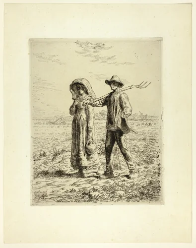 Peasants Going to Work by Jean-François Millet, print, 1863