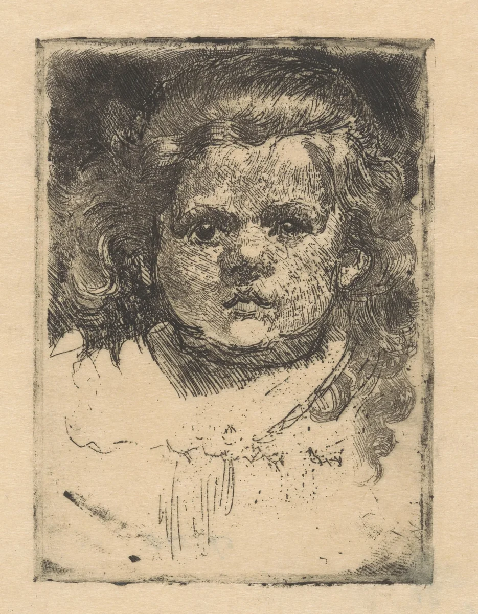 Portret van M.A. van Houten als kind met krullend haar by Barbara van Houten, print, 1877-1950