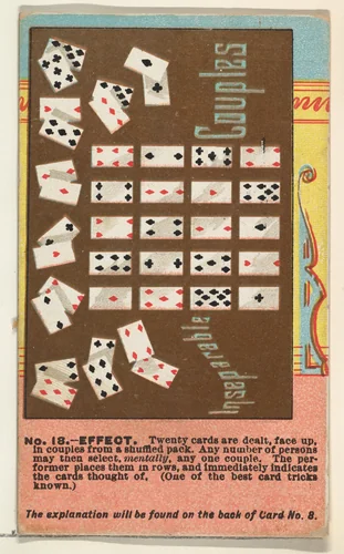 Number 18, Inseparable Couples, from the Tricks with Cards series (N138) issued by W. Duke, Sons & Co. to promote Honest Long Cut Tobacco by W. Duke, Sons & Co., print, 1887