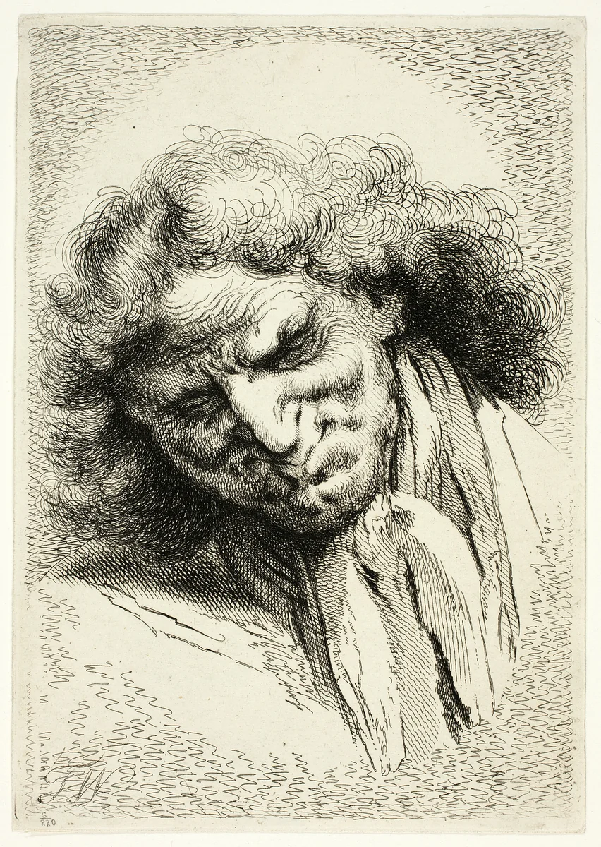 Head of an Old Man Sleeping by Thomas Worlidge, print, 1760-1770