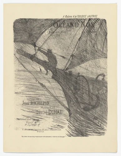 Night at Sea (Oceano nox) from Quatorze lithographies originales (Mélodies de Désiré Dihau) by Henri de Toulouse-Lautrec, illustrated book, 1895