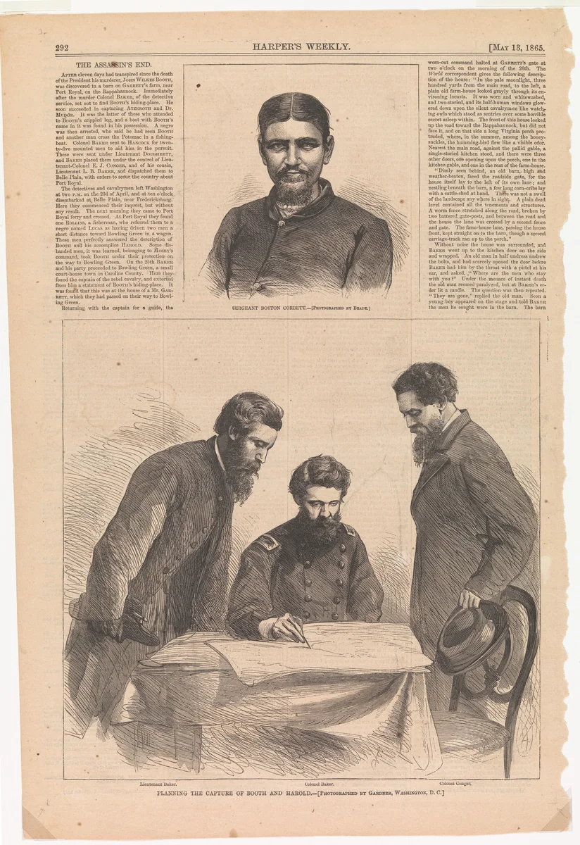 Planning the Capture of Booth and Harold by Alexander Gardner, print, 1865