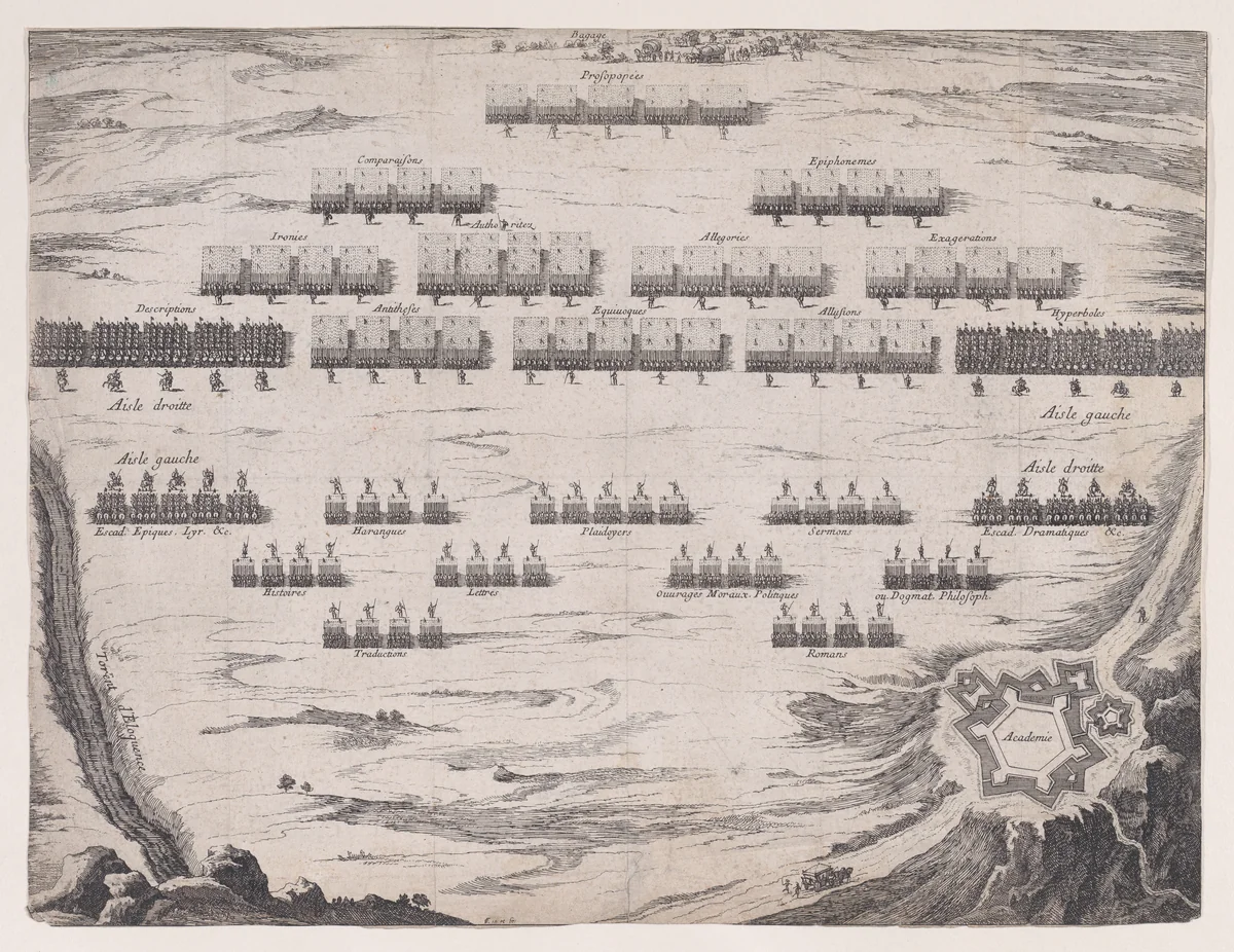 Combat de la Louange et de la Satire by François Chauveau, print, 1633-1676